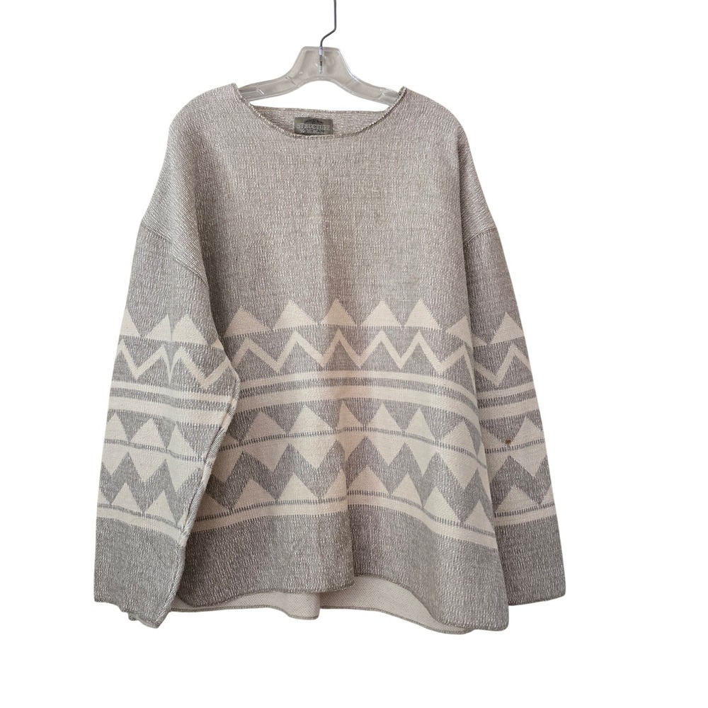 Vintage Structure La Collezione Geometric Cotton Knit Sweater Gray Cream XL